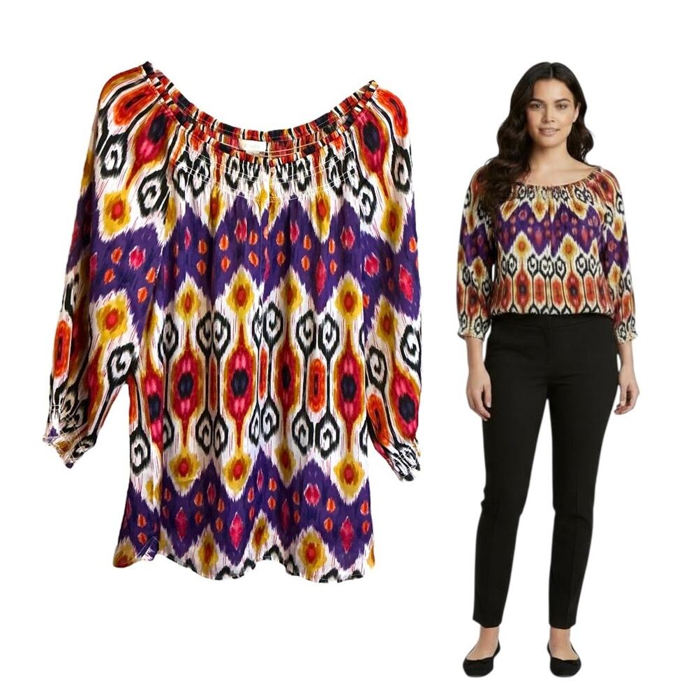 Chico's Women’s 2 (12) Multicolored Southwestern Style‎ Scoop Neck Blouse